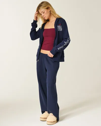 Hollister Logo Graphic Zip-up Hoodie In Blue