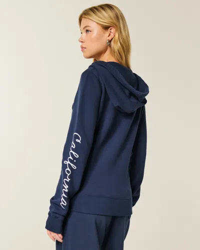 Hollister Logo Graphic Zip-up Hoodie In Blue
