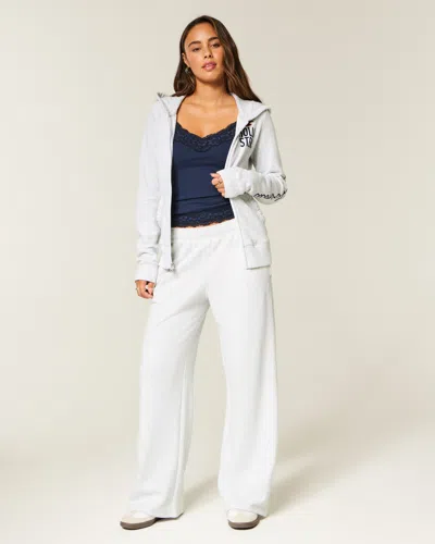 Hollister Logo Graphic Zip-up Hoodie In White