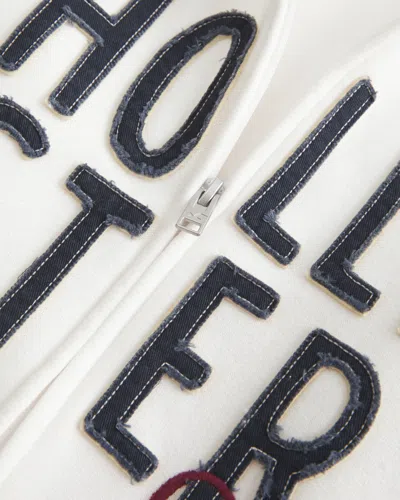 Hollister Logo Graphic Zip-up Hoodie In White