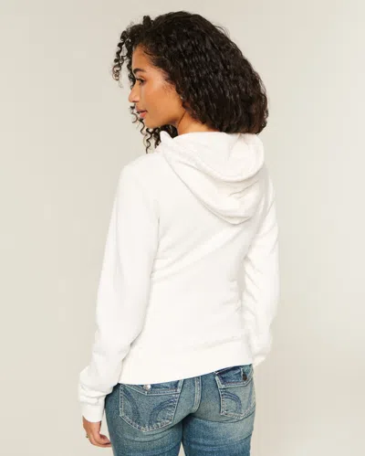 Hollister Logo Graphic Zip-up Hoodie In White
