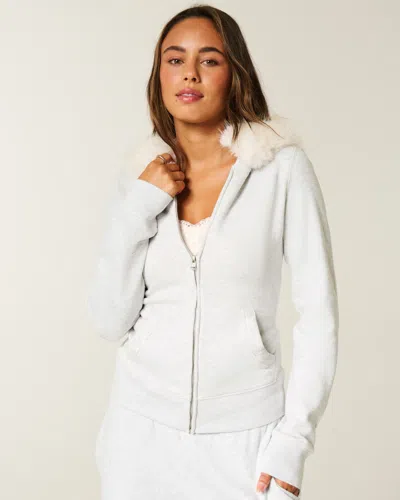 Hollister Faux Fur Trim Zip-up Hoodie In Gray