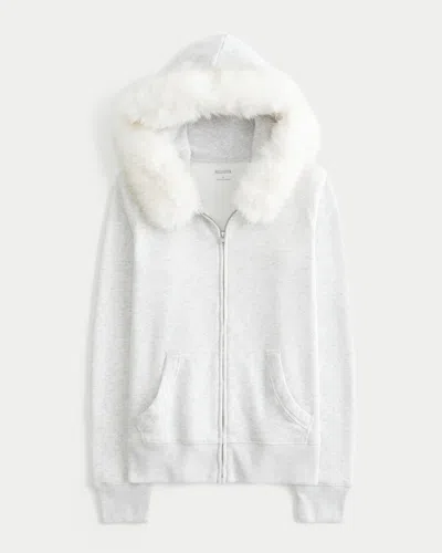 Hollister Faux Fur Trim Zip-up Hoodie In Gray
