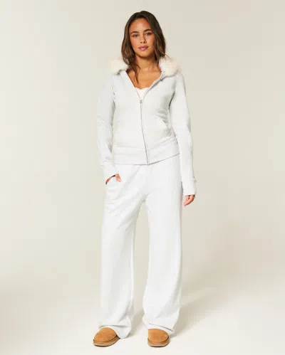 Hollister Faux Fur Trim Zip-up Hoodie In Gray