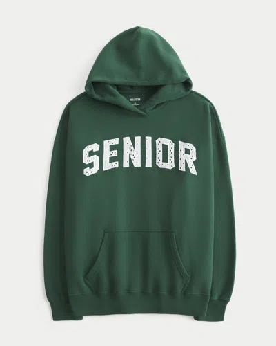 Hollister Oversized Senior Graphic Hoodie In Green