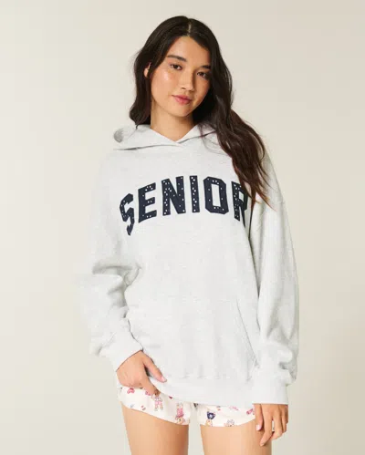 Hollister Oversized Senior Graphic Hoodie In Gray
