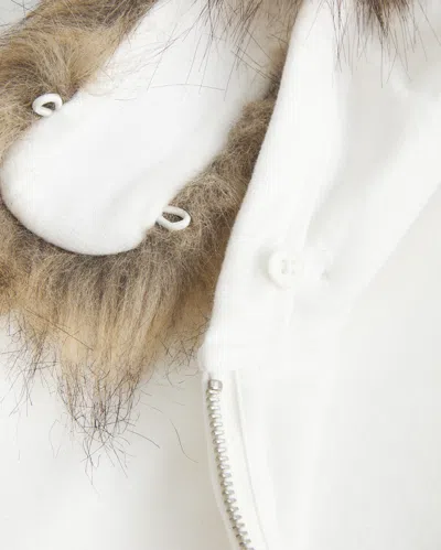 Hollister Faux Fur Trim Logo Graphic Zip-up Hoodie In White