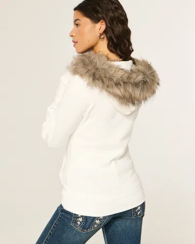 Hollister Faux Fur Trim Logo Graphic Zip-up Hoodie In White