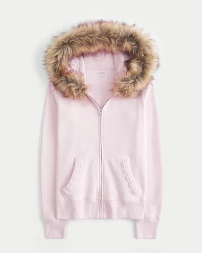 Hollister Faux Fur Trim Zip-up Hoodie In Pink