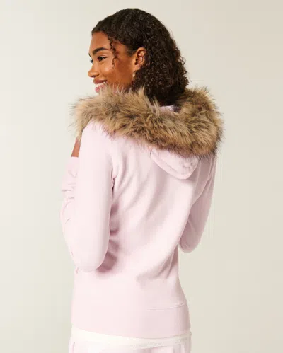 Hollister Faux Fur Trim Zip-up Hoodie In Pink