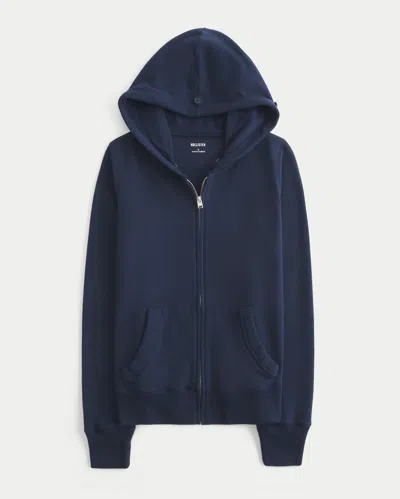 Hollister Faux Fur Trim Zip-up Hoodie In Blue