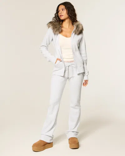 Hollister Faux Fur Trim Zip-up Hoodie In White