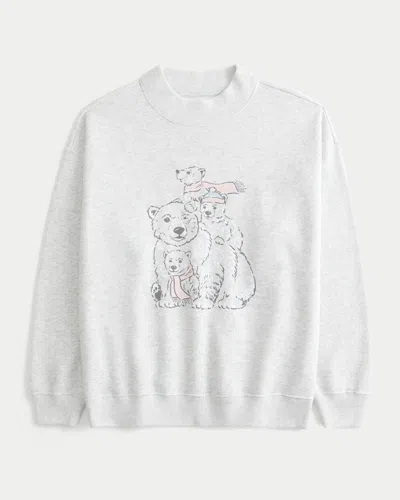 Hollister Oversized Mock-neck Bear Graphic Sweatshirt In Blue