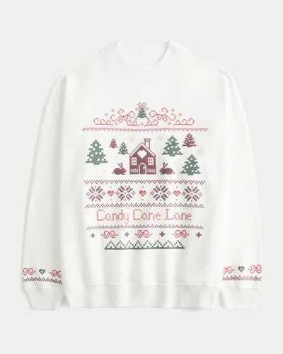 Hollister Oversized Mock-neck Puff Print Winter Graphic Sweatshirt In White