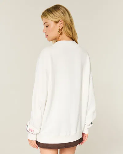 Hollister Oversized Mock-neck Puff Print Winter Graphic Sweatshirt In White