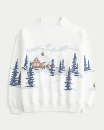 Hollister Oversized Mock-neck Puff Print Winter Graphic Sweatshirt