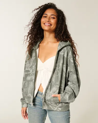 Hollister Easiest Zip-up Camo Hoodie In Green