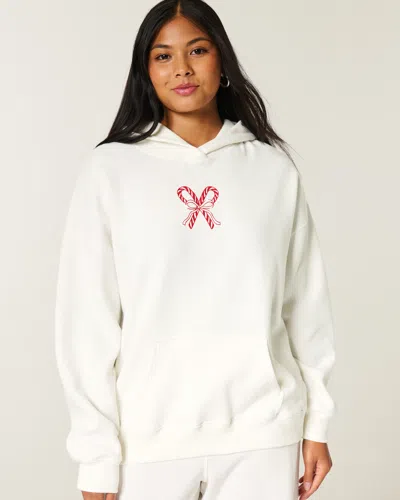 Hollister Oversized Candy Cane Graphic Hoodie In White