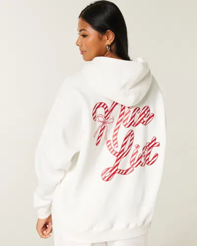 Hollister Oversized Candy Cane Graphic Hoodie In White