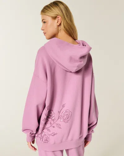 Hollister Oversized Sparkle Logo Graphic Hoodie In Pink