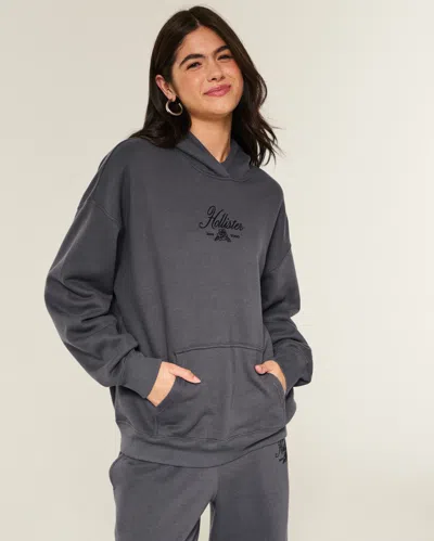 Hollister Oversized Sparkle Logo Graphic Hoodie In Gray
