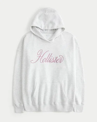Hollister Oversized Sparkle Logo Graphic Hoodie In White