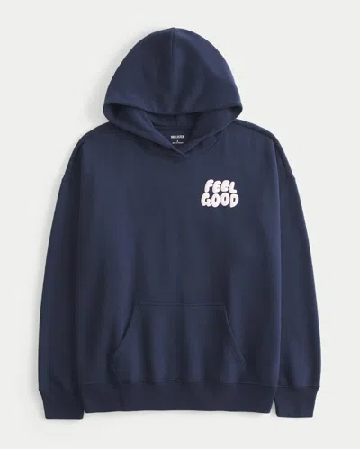 Hollister Feel Good Oversized Logo Graphic Hoodie In Blue