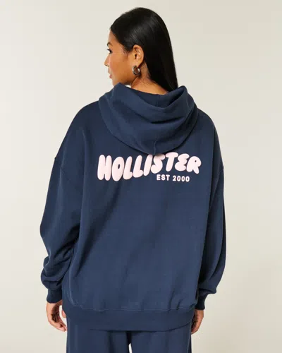 Hollister Feel Good Oversized Logo Graphic Hoodie In Blue