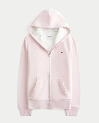 Hollister Faux Fur-lined Zip-up Hoodie In Pink