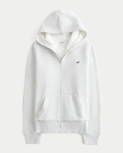 Hollister Faux Fur-lined Zip-up Hoodie In White