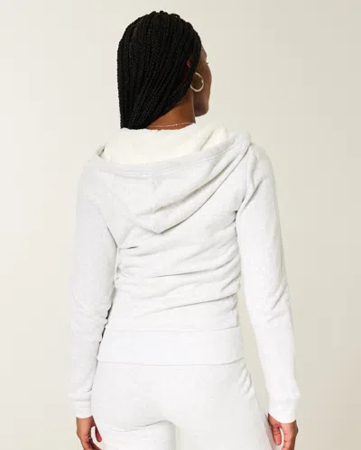 Hollister Faux Fur-lined Zip-up Hoodie In White