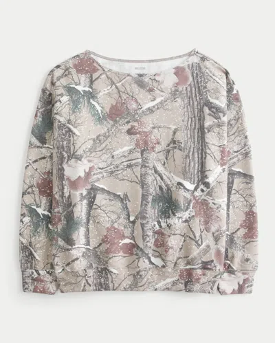 Hollister Oversized Off-the-shoulder Camo Sweatshirt In Pink