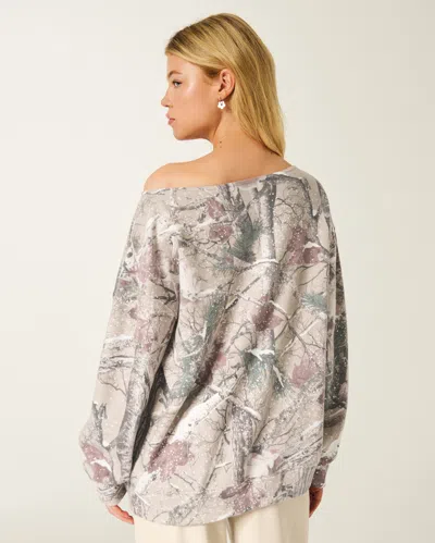 Hollister Oversized Off-the-shoulder Camo Sweatshirt In Pink