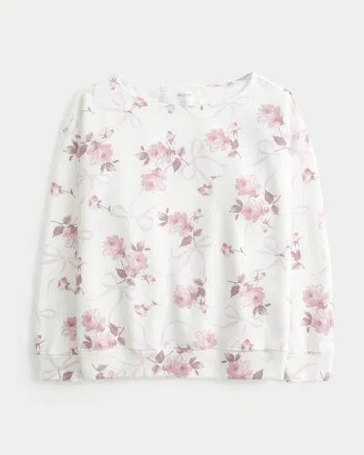 Hollister Oversized Off-the-shoulder Floral Bow Pattern Sweatshirt