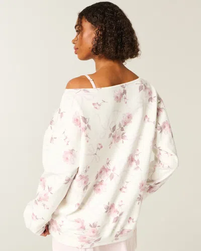 Hollister Oversized Off-the-shoulder Floral Bow Pattern Sweatshirt