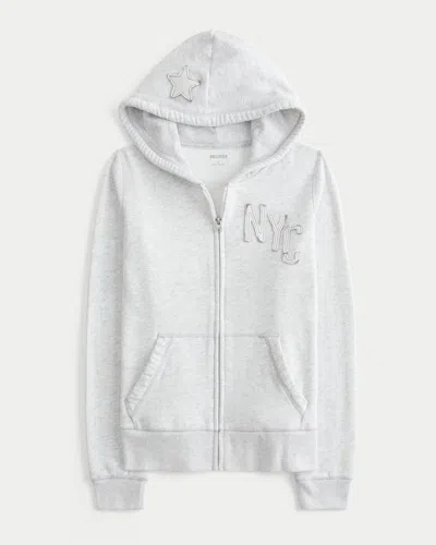 Hollister Nyc Graphic Zip-up Hoodie In White