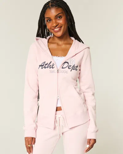 Hollister Slim Athletic Dept Graphic Zip-up Hoodie In Pink