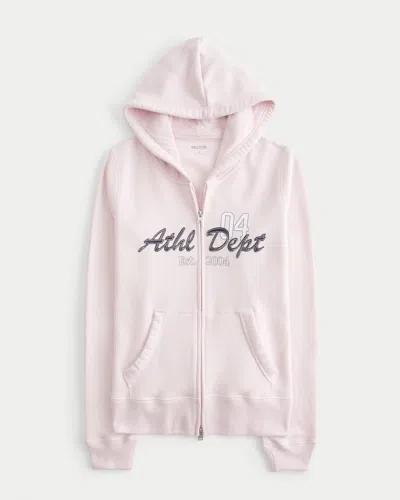 Hollister Slim Athletic Dept Graphic Zip-up Hoodie In Pink