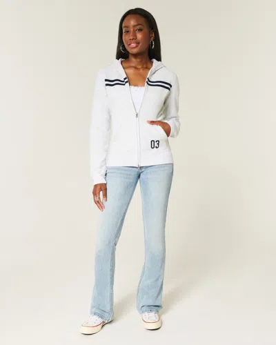 Hollister Slim Striped Zip-up Hoodie In White