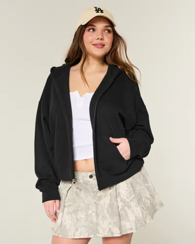 Hollister Oversized Zip-up Hoodie In Black