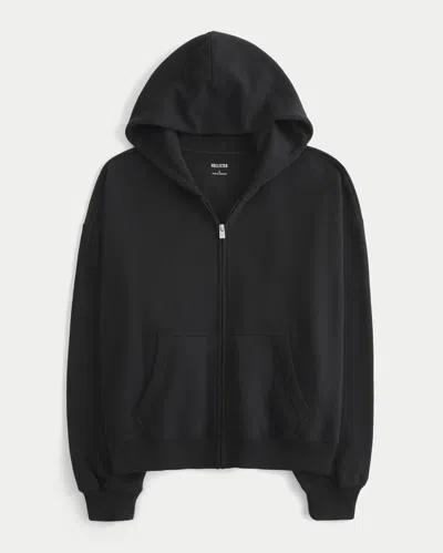 Hollister Oversized Zip-up Hoodie In Black