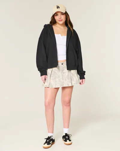 Hollister Oversized Zip-up Hoodie In Black