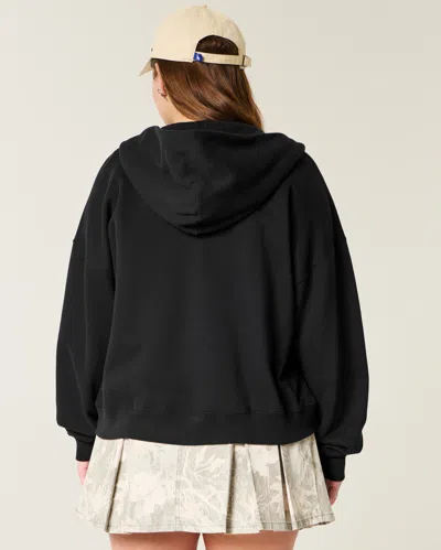 Hollister Oversized Zip-up Hoodie In Black