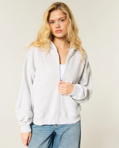 Hollister Oversized Zip-up Hoodie In Gray