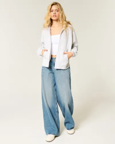 Hollister Oversized Zip-up Hoodie In Gray