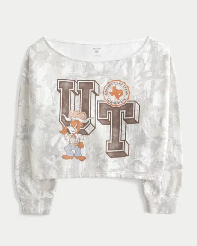 Hollister Easy Double Off-the-shoulder University Of Texas Graphic Sweatshirt In White