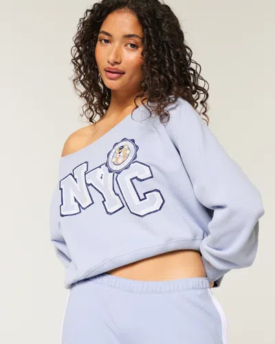 Hollister Easy Off-the-shoulder Nyc Graphic Sweatshirt In Blue