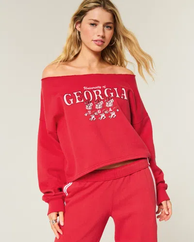 Hollister Easy Double Off-the-shoulder University Of Georgia Graphic Sweatshirt In Red