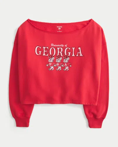 Hollister Easy Double Off-the-shoulder University Of Georgia Graphic Sweatshirt In Red