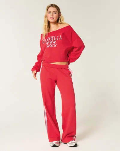 Hollister Easy Double Off-the-shoulder University Of Georgia Graphic Sweatshirt In Red